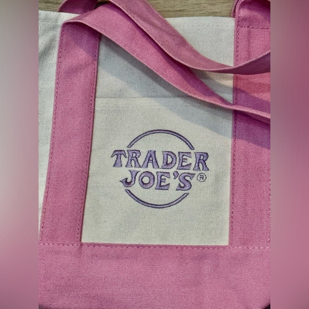 NWT Trader Joe's Pink Pastel Canvas Tote Bag Spring 2026 - Picture 4 of 5